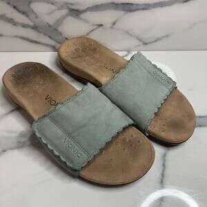 Vionic Women's Sage Green Hook Loop Comfort Slides Slip On Florence Sandals Sz 9